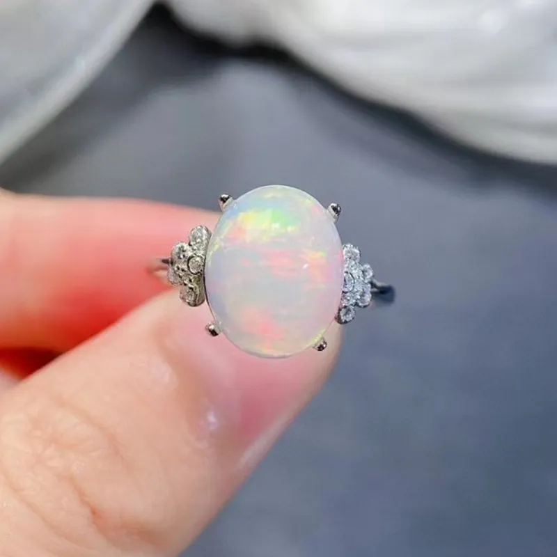 Natural White Opal ring camera - 2ct 9mm x 11mm - 925 Silver