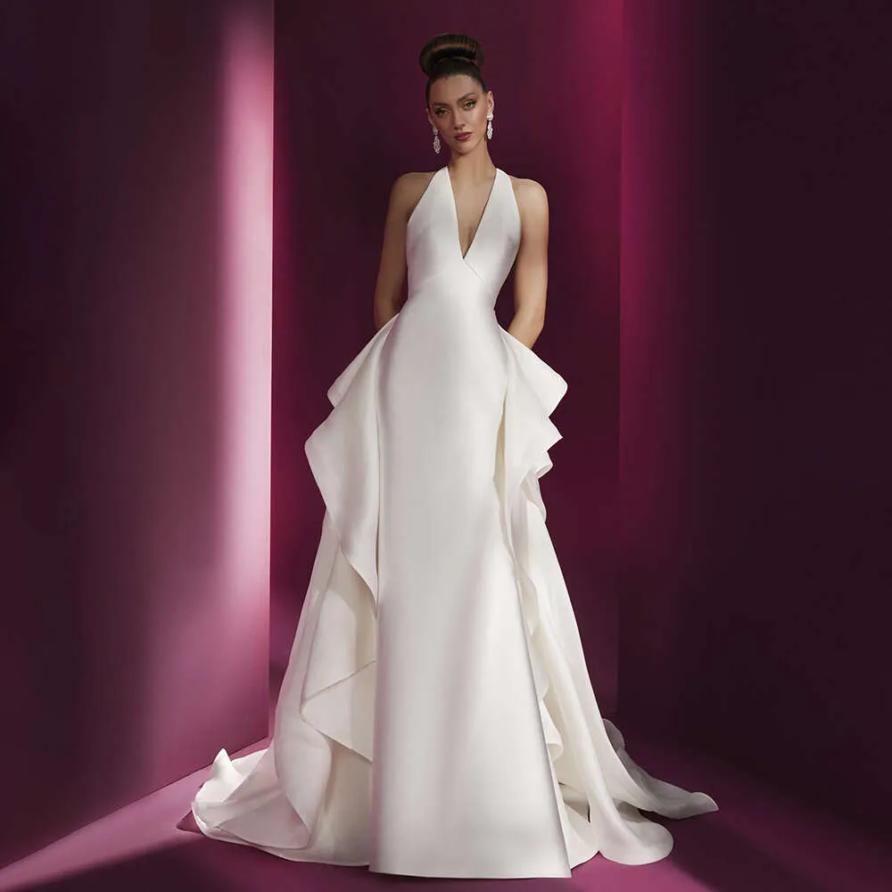 Elegant mermaid mikado wedding dress with Detachable Tail and Sweep Train