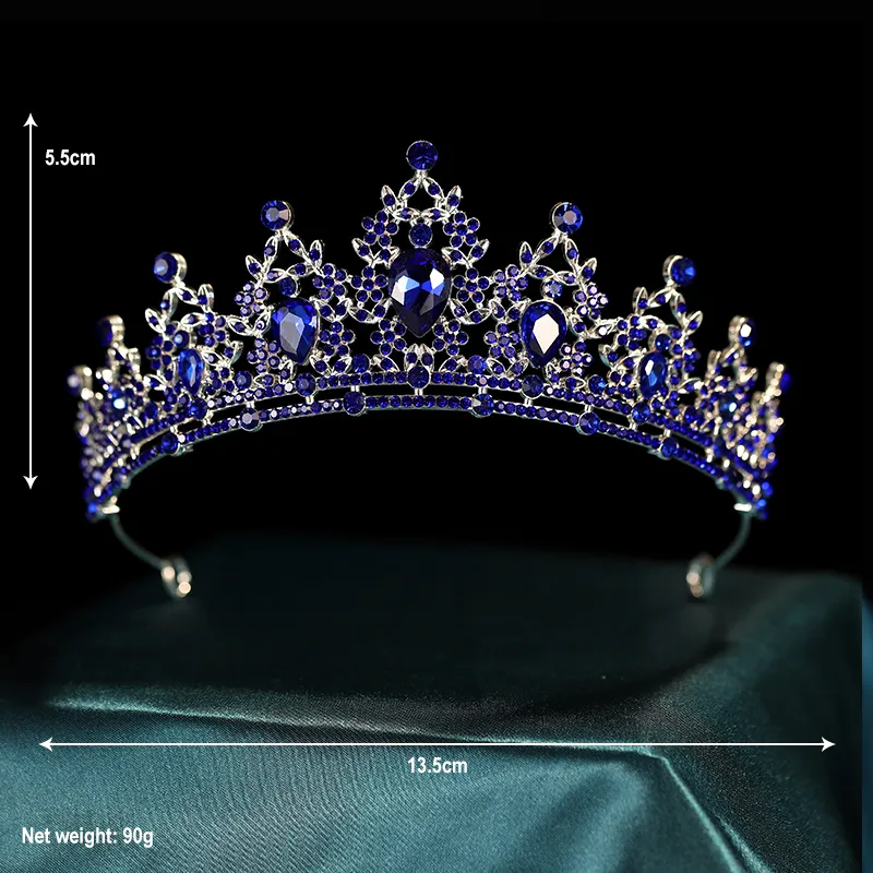 Blue Crystal Tiara Crown for Women and Girls Wedding Bridal  display picture 3