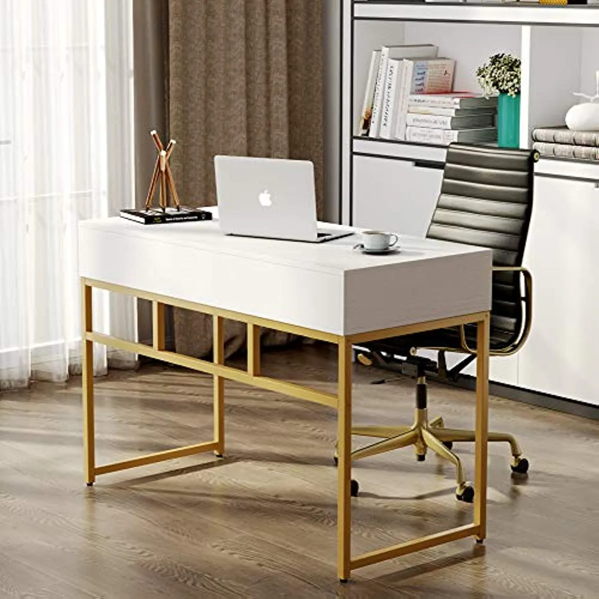 47 Modern Computer Desk with Storage Drawers Stylish Home Office Desk for Study Writing Makeup Vanity