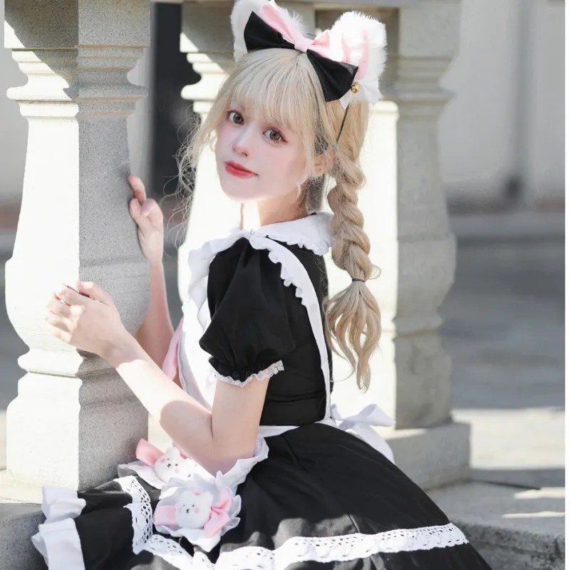 black and white maid dress Cheongsam Maid Dress Set | Maid Lolita Cosplay Costume S | Femboy Fatale main image 1