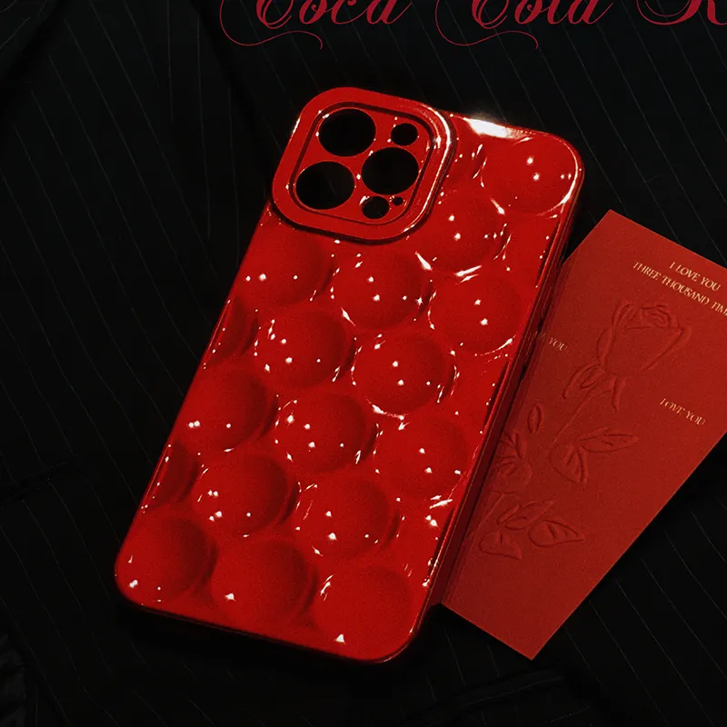 3D Cute Metallic Red Wave Point Soft Silicone Phone Case Bumper Cover ...