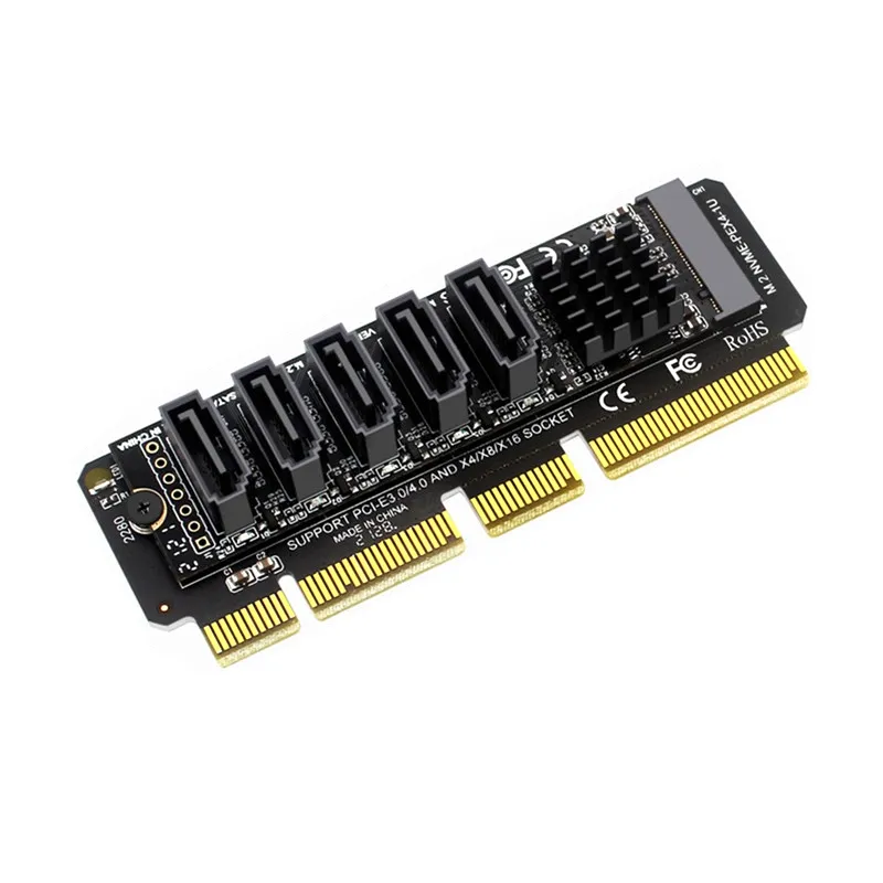 M.2 NVME PCI-E X4 X8 X16 To SATA 5 Port Adapter Card Riser for SATA III 6GB/S MIe PH56 1U Chassis server Computer Expansion