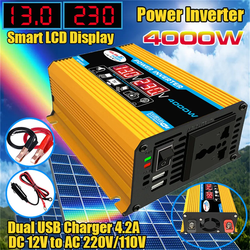 300/4000W Full Sinus Inverter Car Voltage Converter 12V DC to AC 110/220V Car Power Inverter LCD Display Inverter Pure Sine Wave
