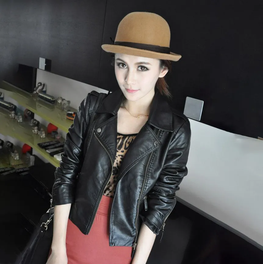 Women's Stylish Faux Leather Jacket Classic PU Moto Biker Fashion Zip