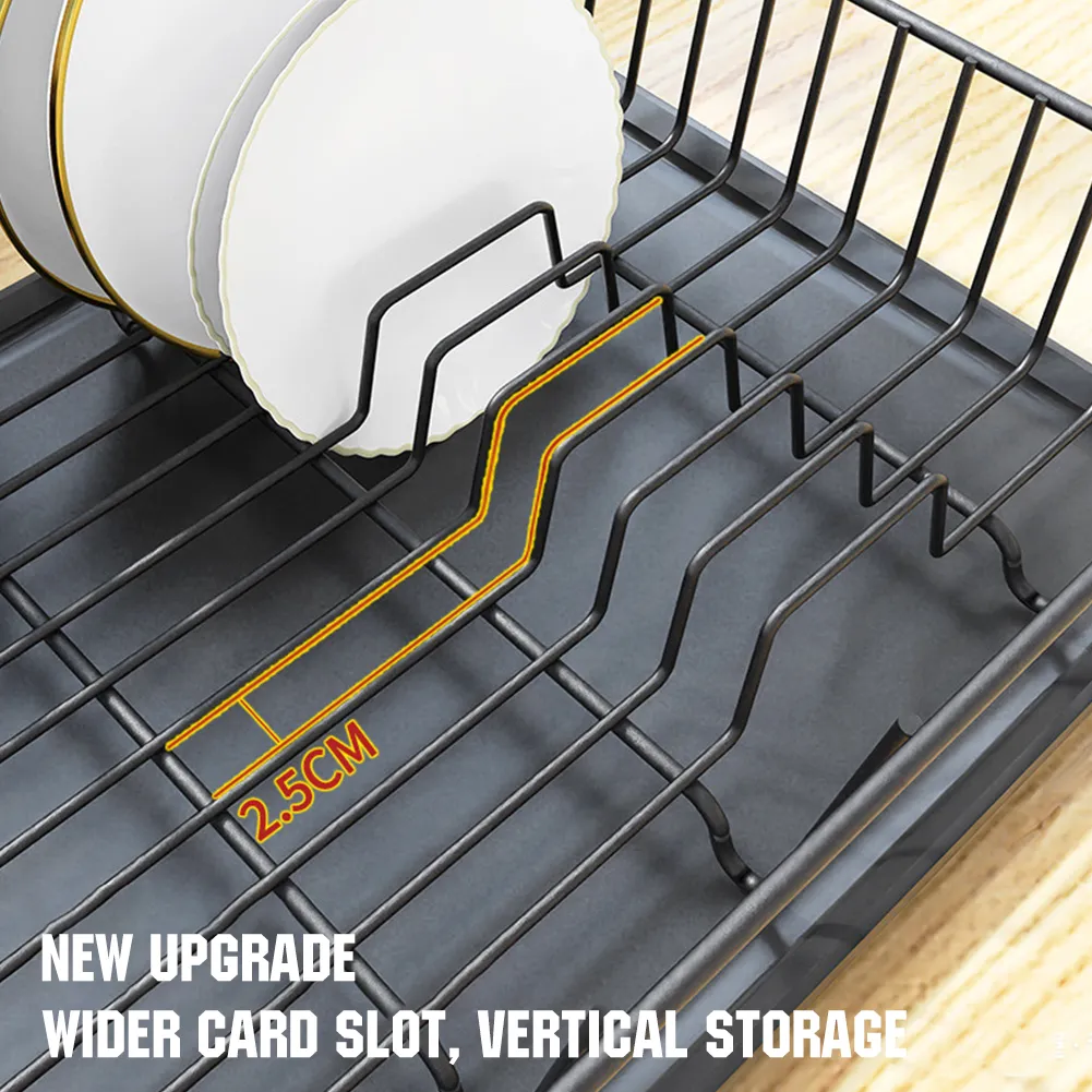 Double-Layer Rust-Proof Metal Dish Drying Rack with Wine Glass Holder ...