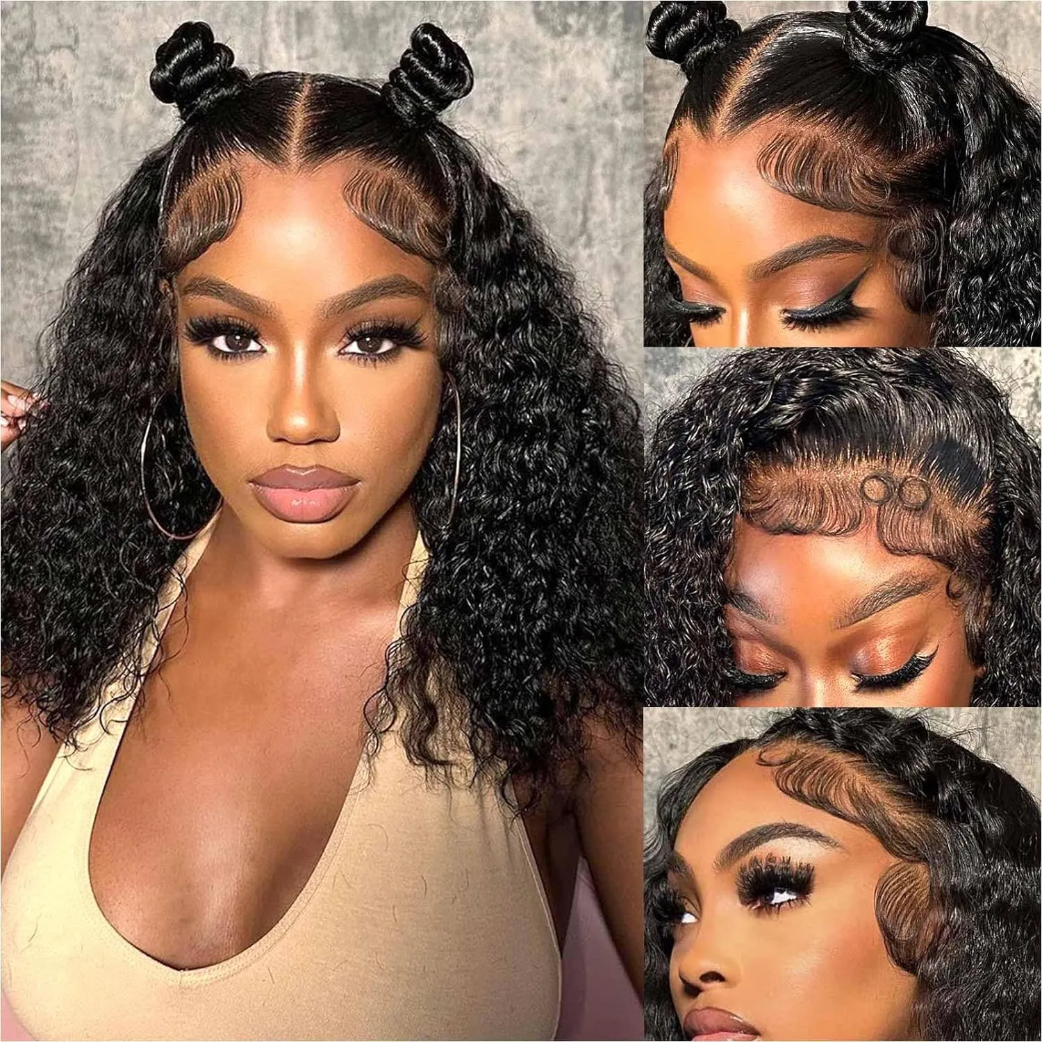 Glueless Human Hair Bob Wig 12in Lace Front Pre Plucked Pre Cut Wavy Amazon.com : 12 Inch Wear and Go Glueless Curly Bob Wig  main image 2