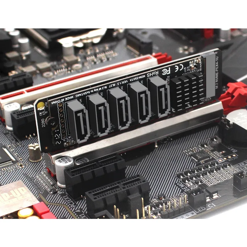 M.2 NVME PCI-E X4 X8 X16 To SATA 5 Port Adapter Card Riser for SATA III 6GB/S MIe PH56 1U Chassis server Computer Expansion