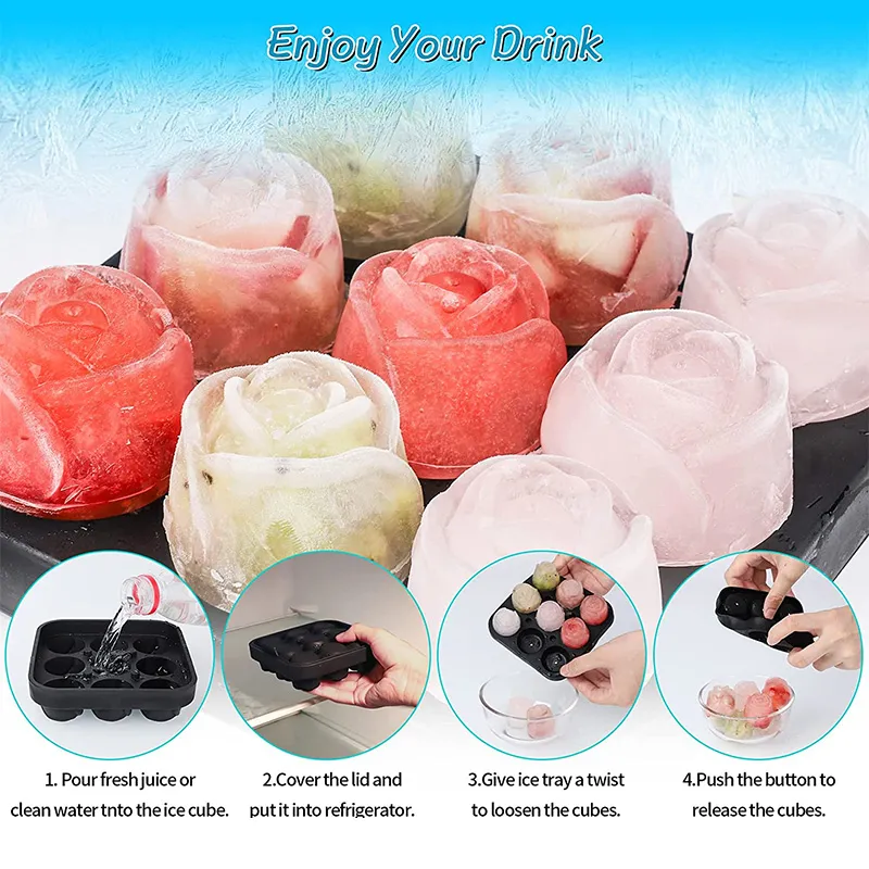 3D Rose Ice Molds 4 Holes Ice Cube Tray Mold Flower Shape