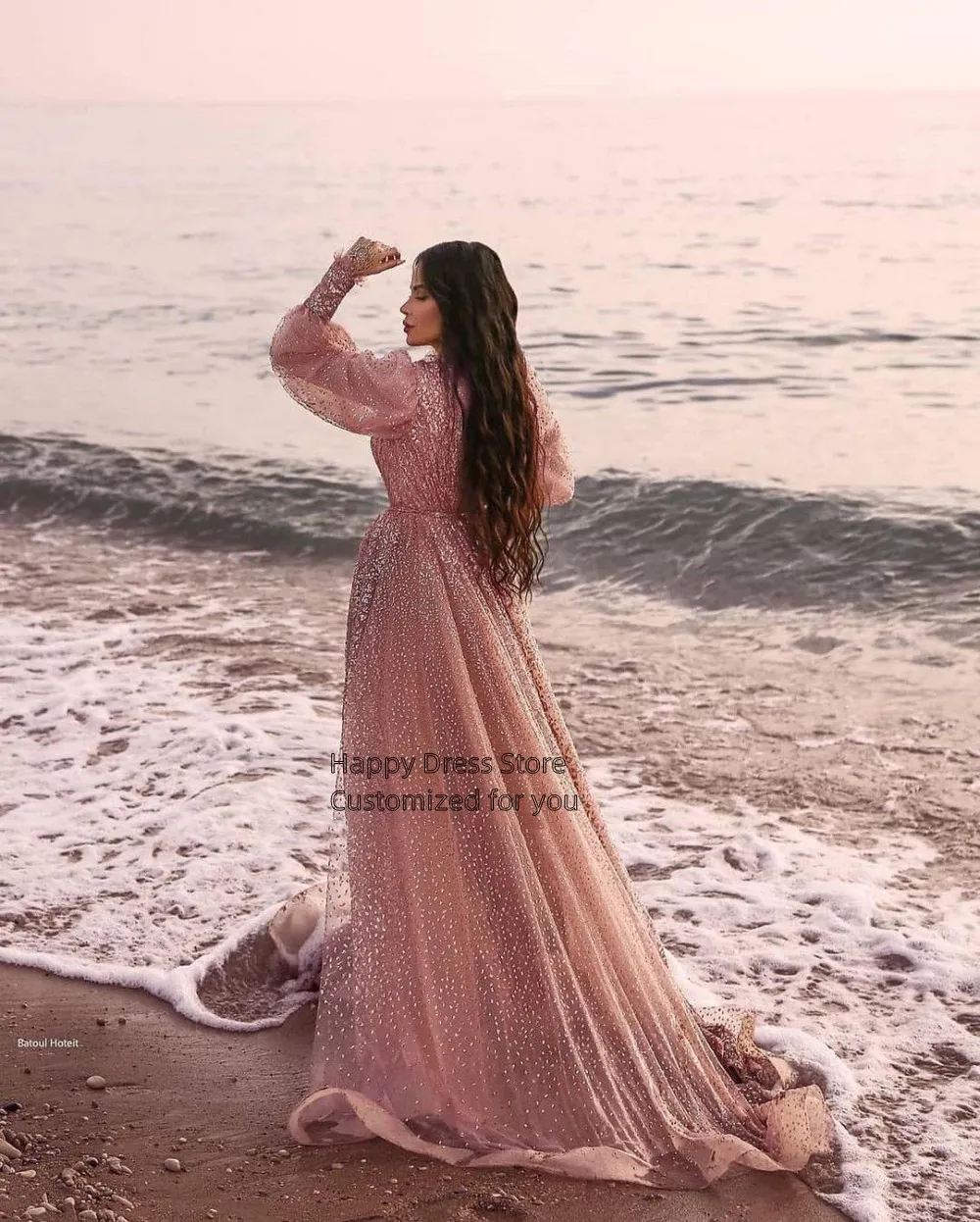 Organza Long Puff Sleeve Blush Pink Formal Prom Dress for Women from Dhgate Bridal Gloves - price 109.1 Organza Long Puff Sleeve Blush Pink Formal Prom Dress for Women from Dhgate Bridal Gloves - price 109.1