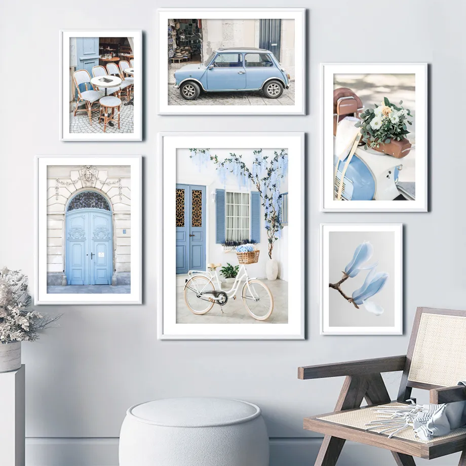 Magnolia Hydrangea Canvas Wall Art - Light Blue Floral
