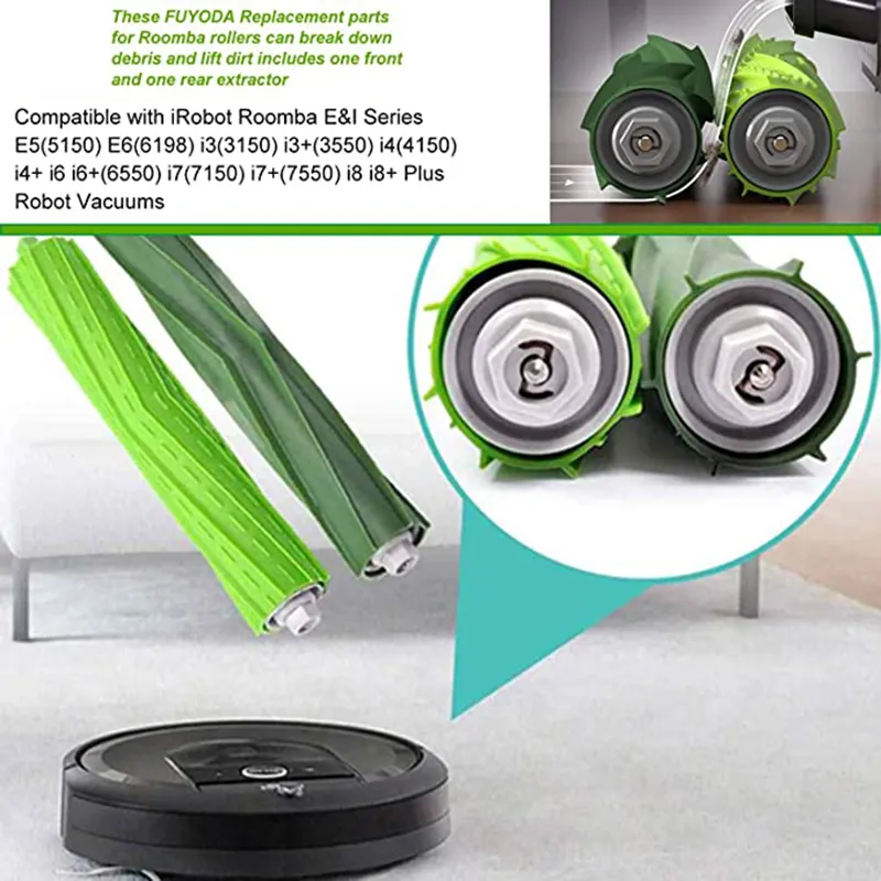 Kit Sostituzione Rulli Spazzola Per IRobot Roomba Serie I, E, J – 2 Pezzi, Gomma Resistente, Compatibile Con I1,i4,i7,j7,e5,e6,i3,i8