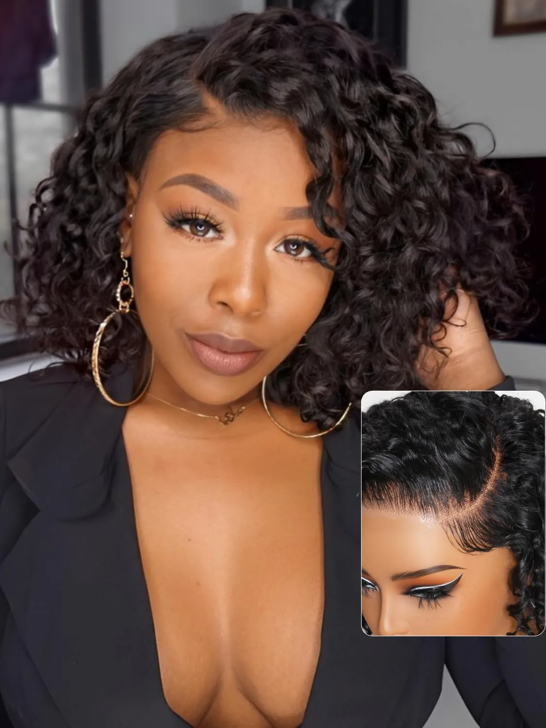 Glueless Bob Wigs: Water Wave Short Bob Wig, Pre Plucked 5x5  display picture 2
