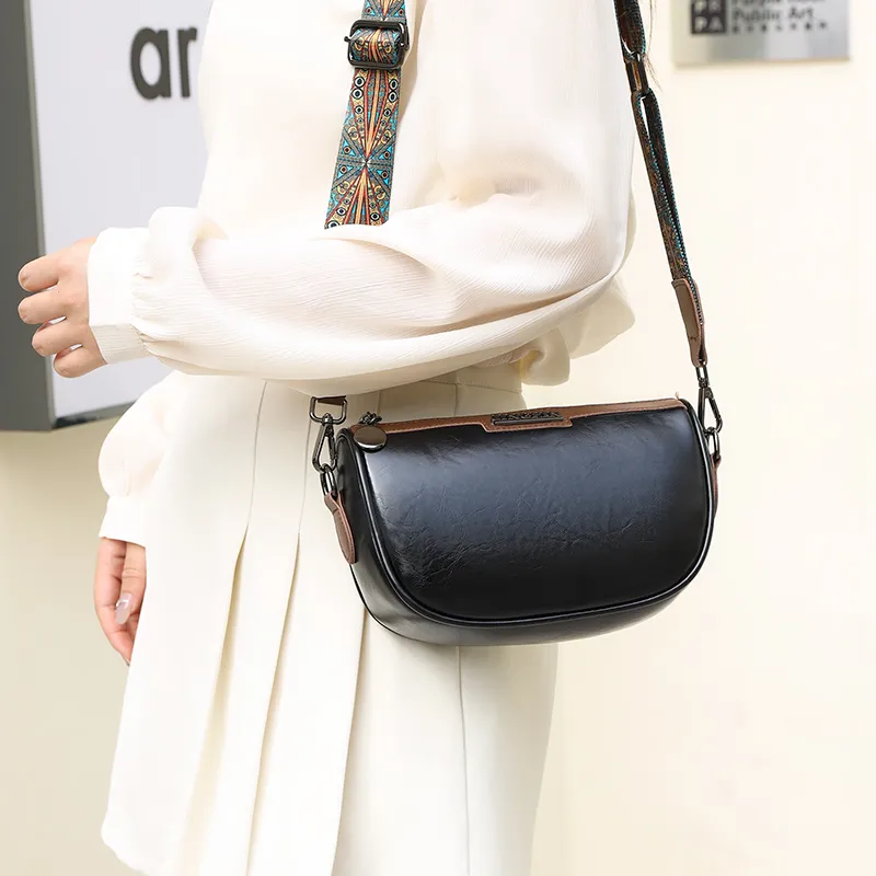 Madosh Genuine Leather Round Crossbody Bag - Small Circular Purse With Adjustable Strap, Black - View #6