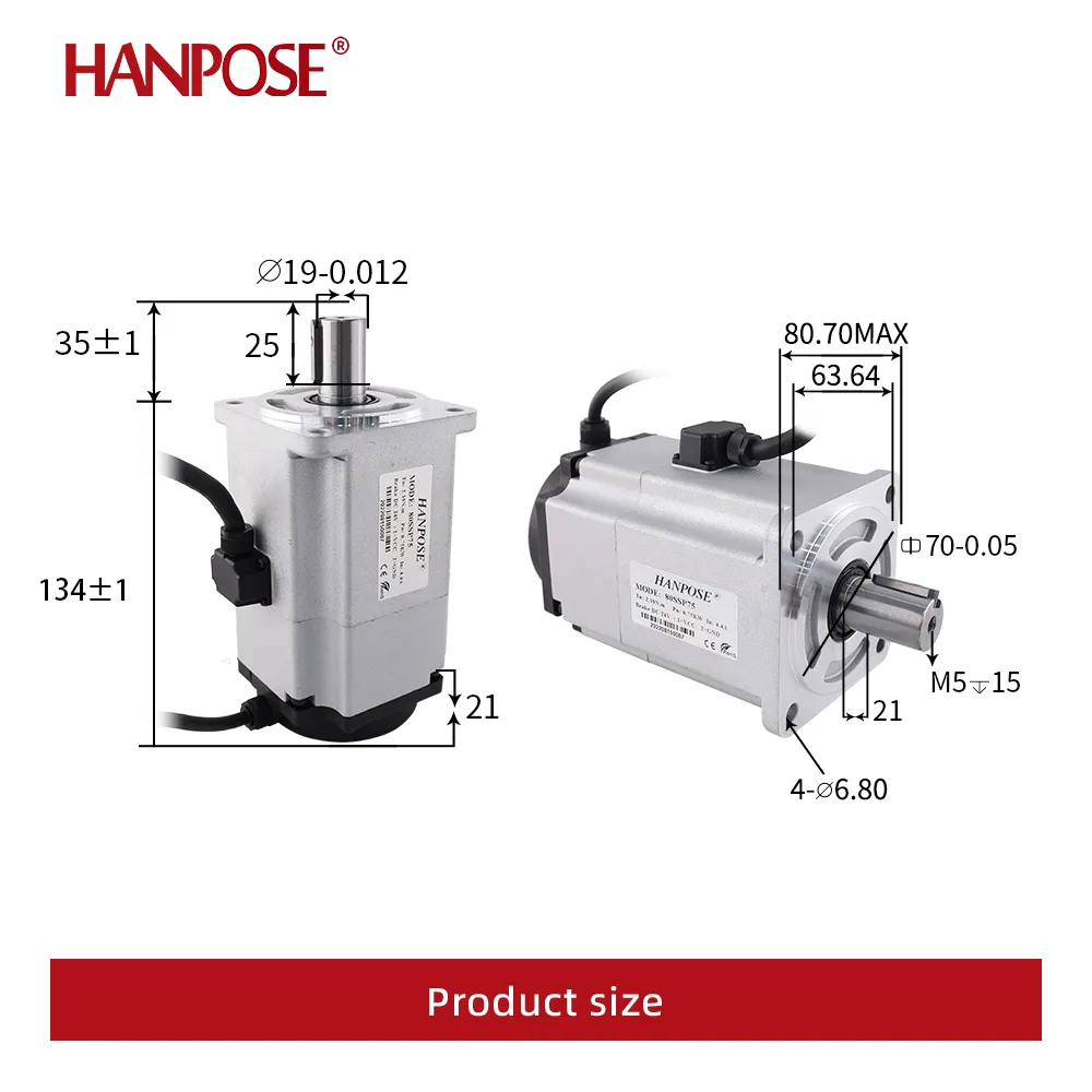 Hanpose 0.75 kW 80SSP75 2.39 N·m ASD275 AC Servo Drive Motor 200