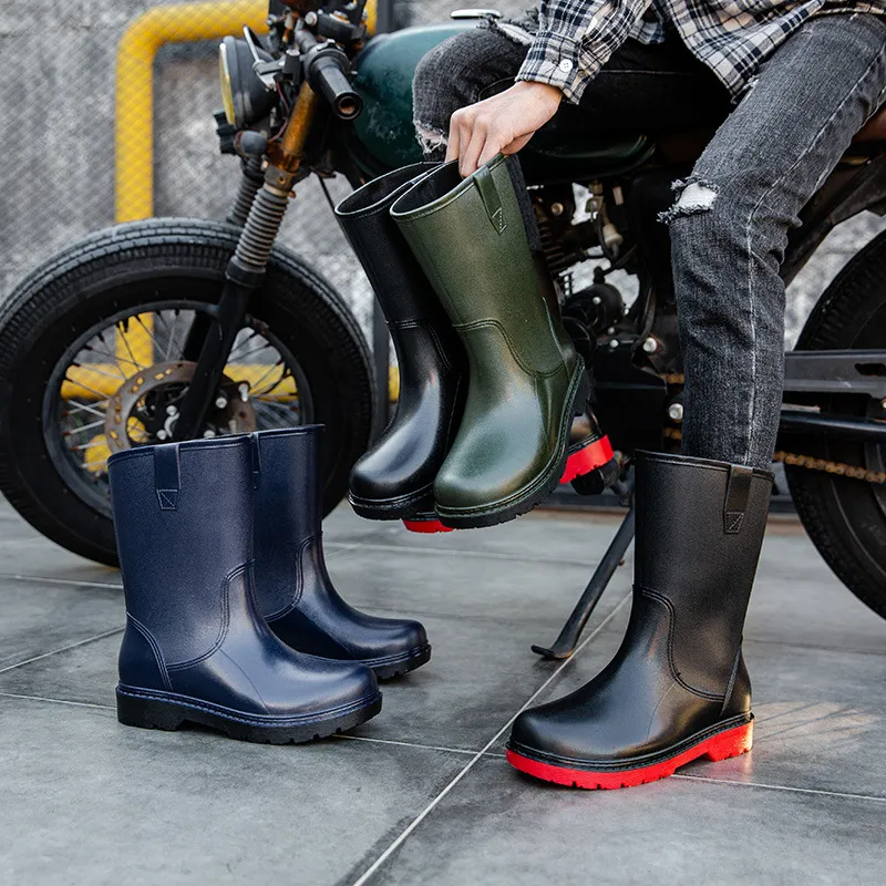 Waterproof Rain Boots Mens Mid Calf: Durable Rubber Work Boots For
