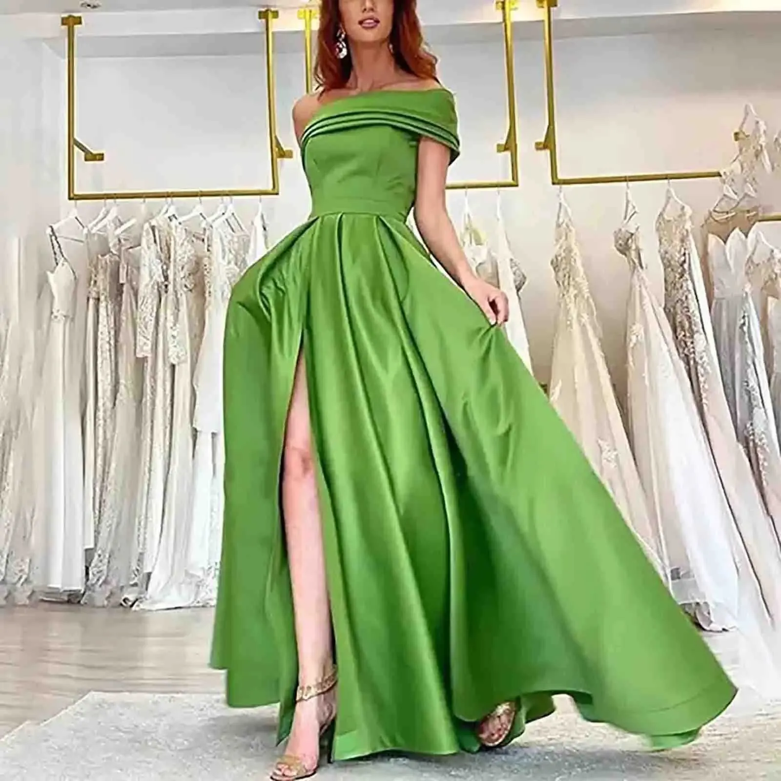 slim fit dress slacks Deep Green Long Flowy Prom Dress With Lace Bustier And Corset Back