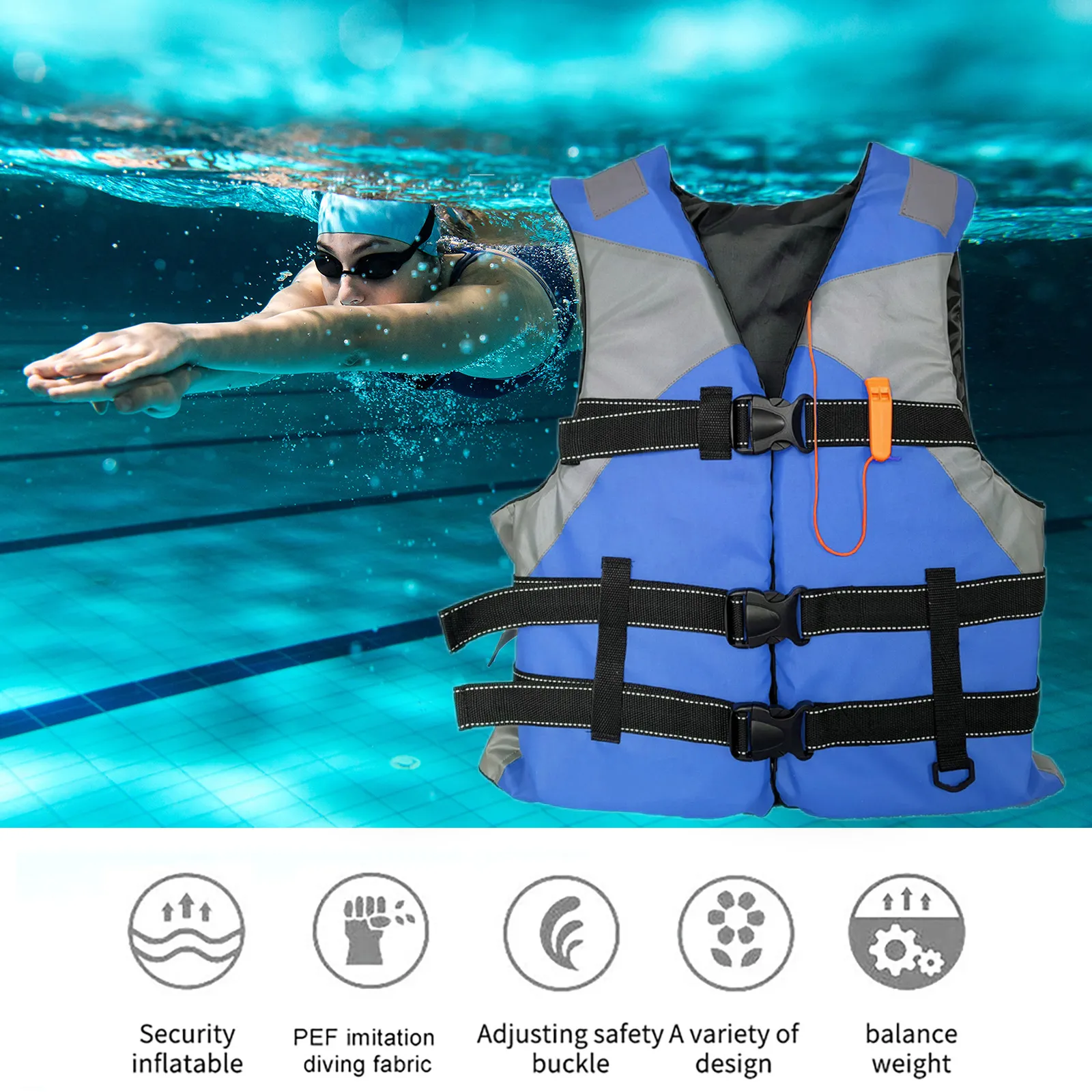 Gilet De Sauvetage Réglable Adulte Pour Kayak, Paddle Et Bateau – Unisexe – Couleurs Vives Et Sifflet Inclus