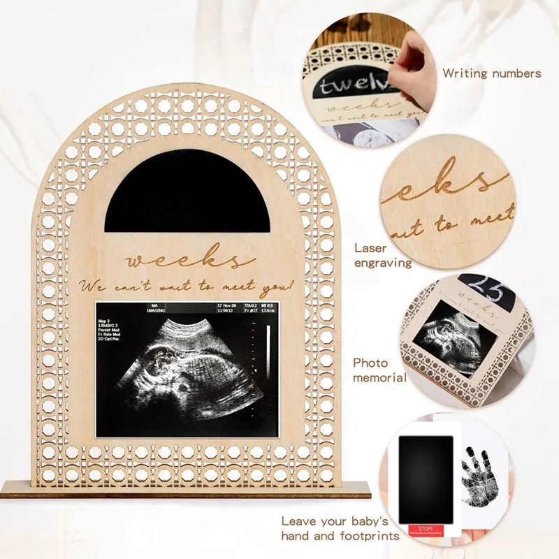 Wooden Ultrasound Photo Frame, Commemorative Keepsake for
