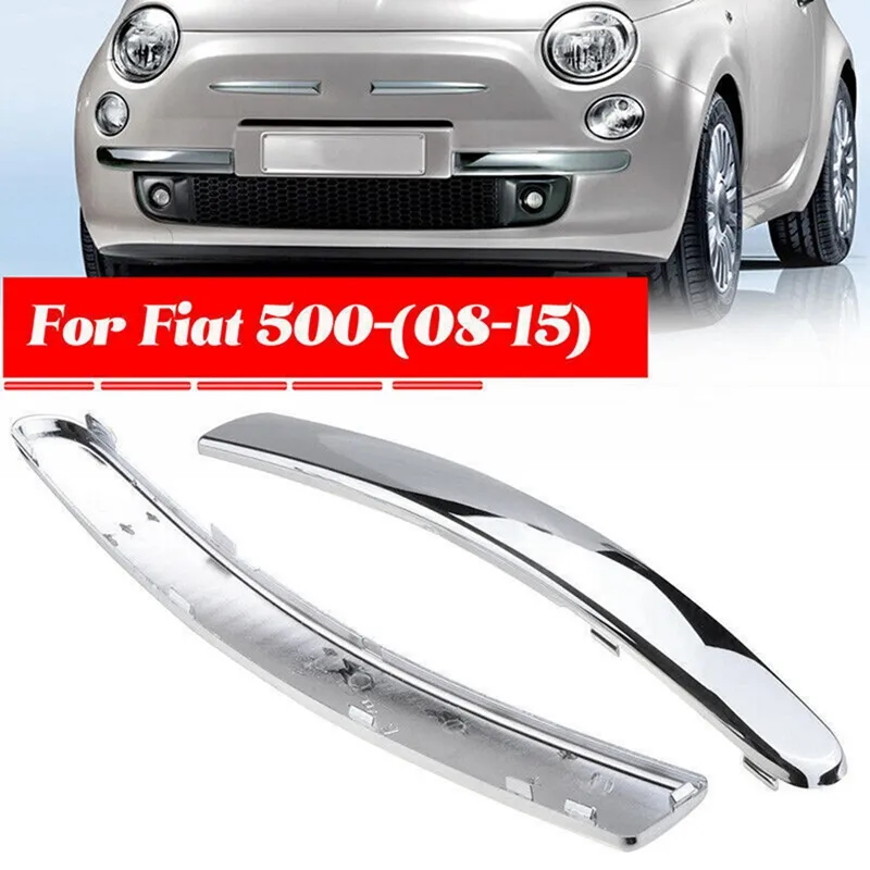 Chrome Front Bumper Lower Trim Strips for Fiat 500 2007 2015 Pair 735455056 735455057
