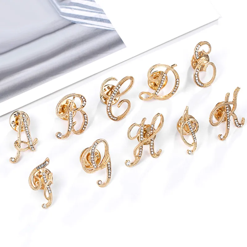 Exquisite Gold-Plated Crystal Rhinestone Alphabet Brooch Pin