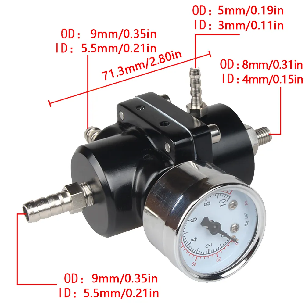 Universal Adjustable 0-140 PSI Aluminum Fuel Pressure Regulator Gauge ...