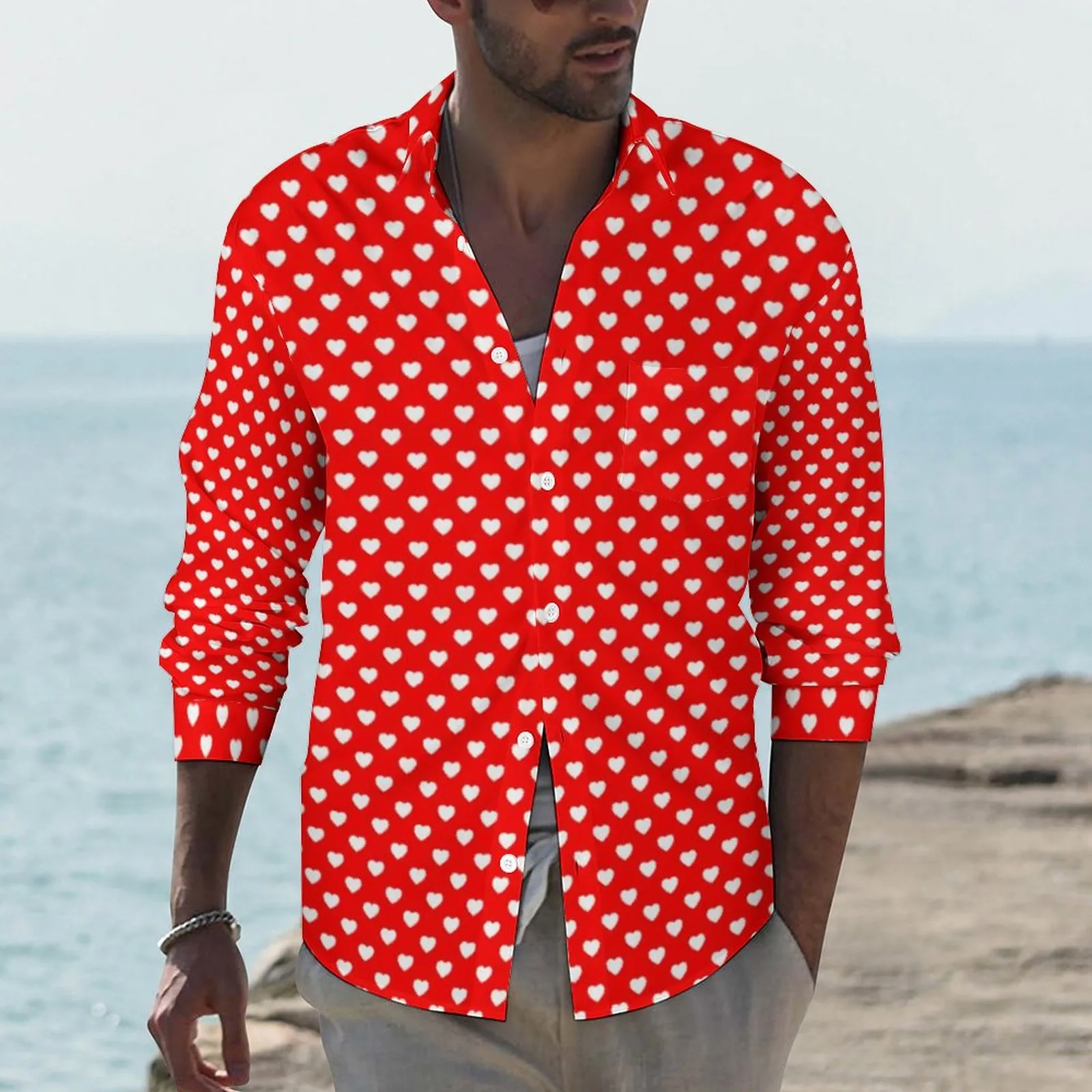 white and red polka dot blouse