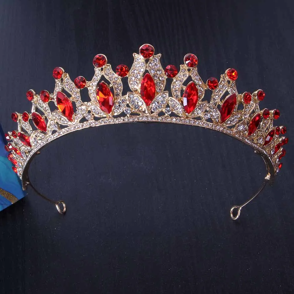 Elegant Sky Blue Pink Crystal Wedding Bridal Tiara, Korean