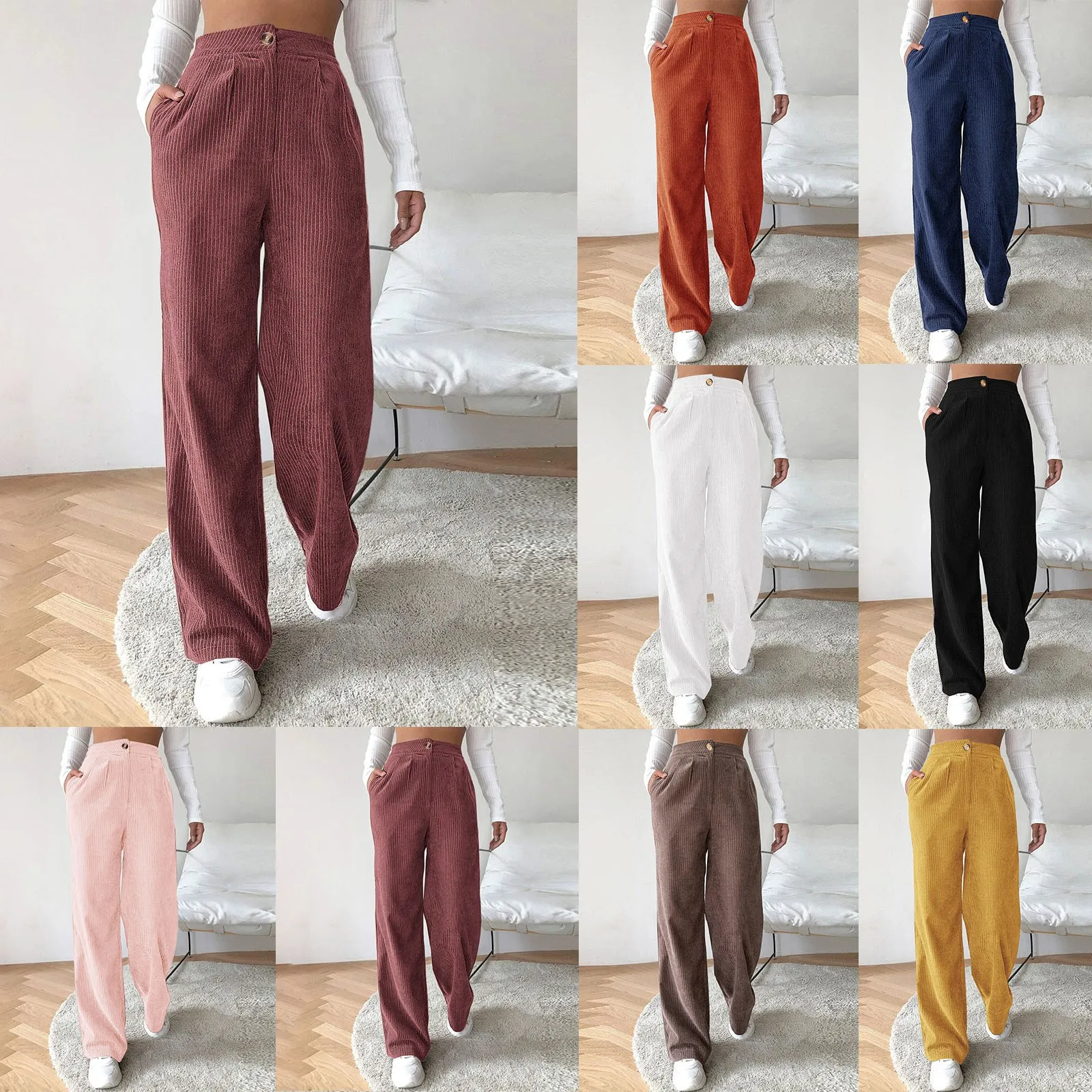 Plus Size Corduroy High Waist Straight baggy pants with Wide Plus Size Corduroy High Waist Straight baggy pants with Wide