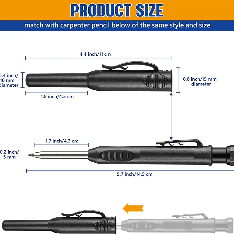 Hiboom 3-Pack Carpenter Pencils With 21 Refills - Deep Hole Mechanical Markers