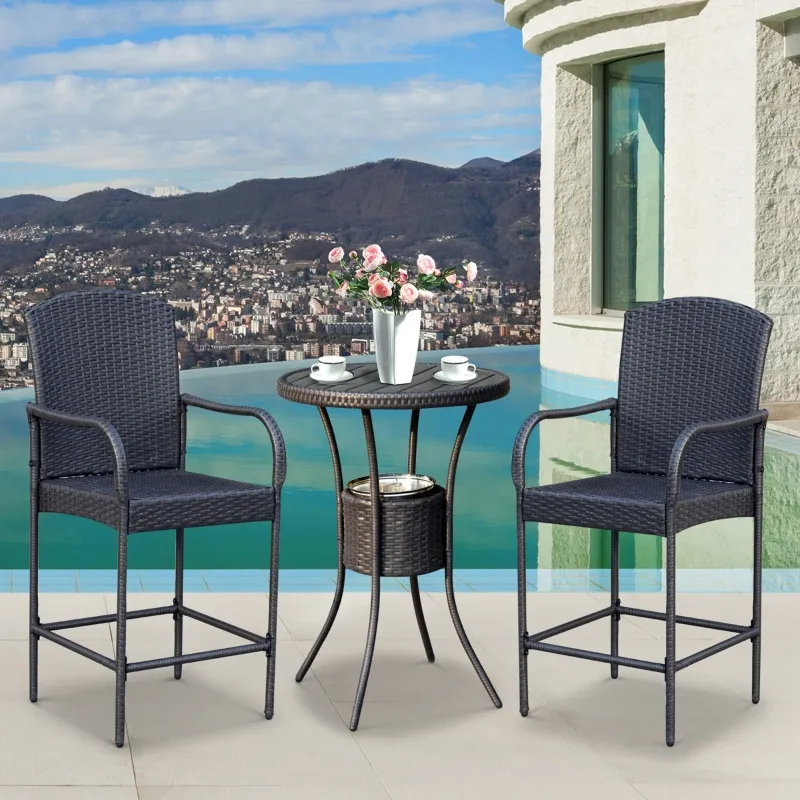 Rattan Wicker Bar Set Out With Ice Buckets Includes Bar Table 2 Bar Stools Perfect For Poolside Backyard And Porches From Ddmyearth 303.02 DHgate.Com