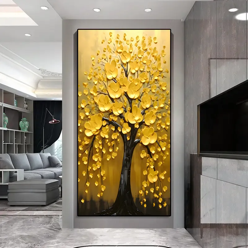 Gold Tree Canvas Gold Canvas Art Modern Landscape Picture For Bedroom ...