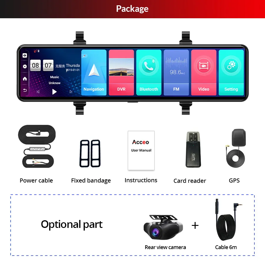 DHgate.com:Acceo D15 Android Dash Cam | 12'' Streaming RearView Mirror ...