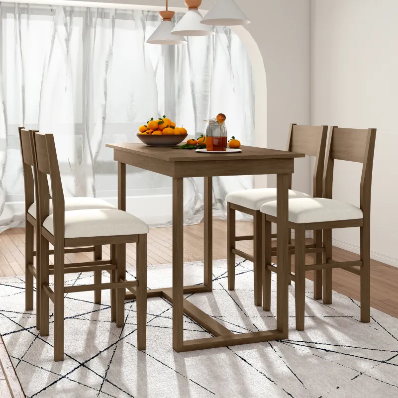 Farmhouse Dining Table Set With Rectangular Table And 4 Breakfast Bar Chairs For Small Spaces Brown Counter Height From Yichu01 687.72 DHgate.Com