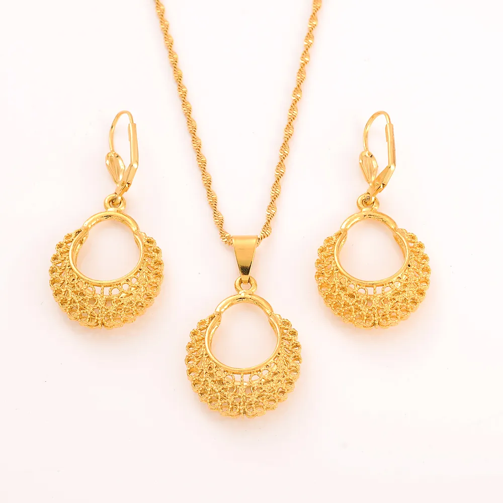 24K Gold Plated African Bead Jewelry Set - Necklace & Earrings, Brass With Zircon - View #12