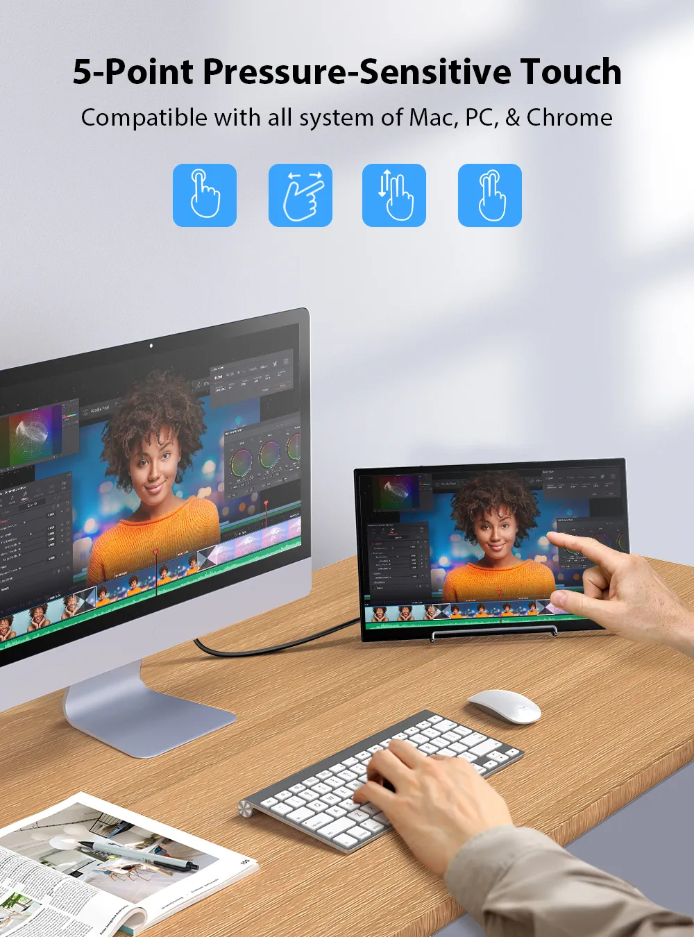 UPERFECT 14.0 Inch Touch Screen Portable Monitor USB VGA OTG HDMI Second Display For Computer Laptop PC MAC PS4 PS5 Raspberry Pi