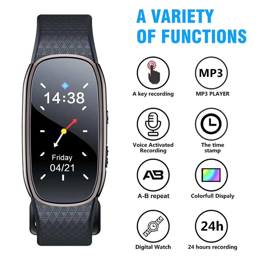 Smartwatch Recorder Smart Voice Recorder Watch: 8-16GB USB Mini Pen Audio Bracelet Player ...