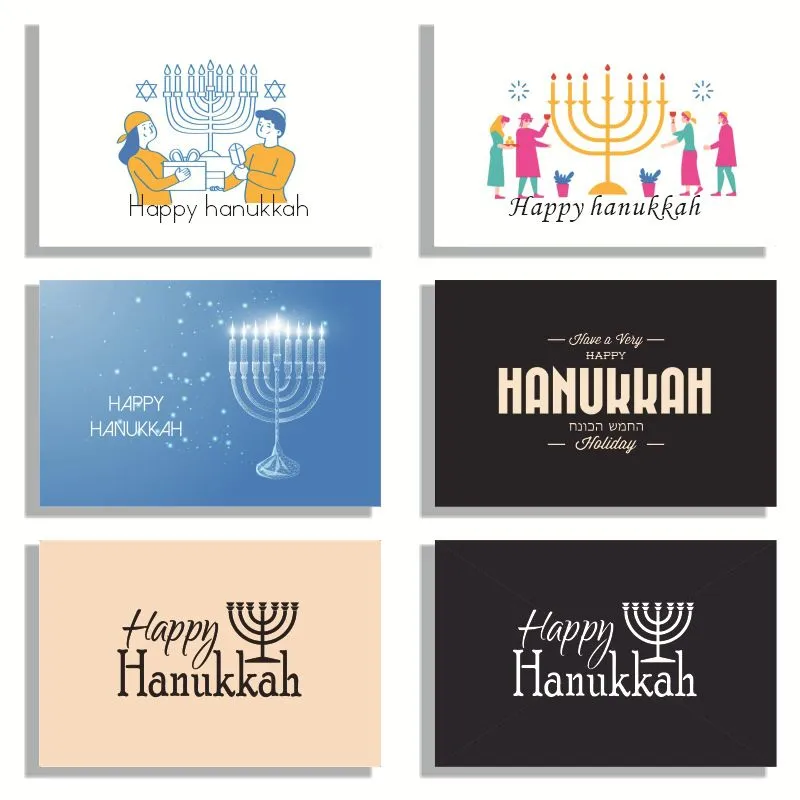 Vibrant Hanukkah Card Sets: Unique Jewish Gift & Thank You Cards 6-Pack ...