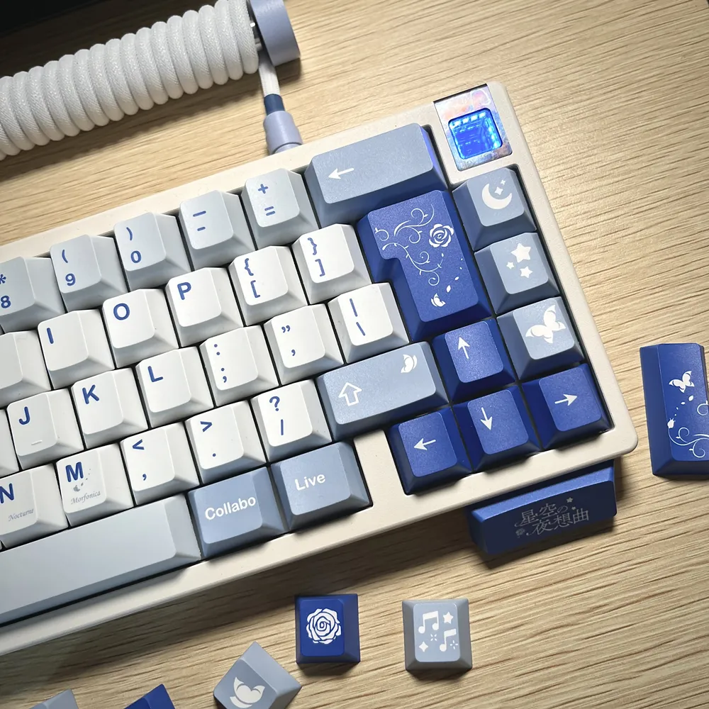 Starry Night Computer Keyboard Starry Night PBT Keycaps - 142 Keys Cherry Profile Side-Printed ANSI ...