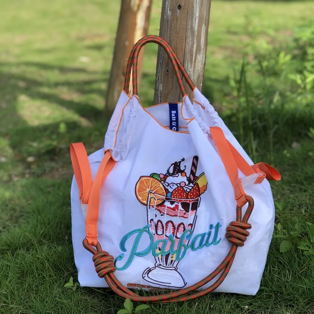 Vibrant Fruit Juice Embroidery Designer Bags Eco Friendly Shopper Purses with Rope Handles