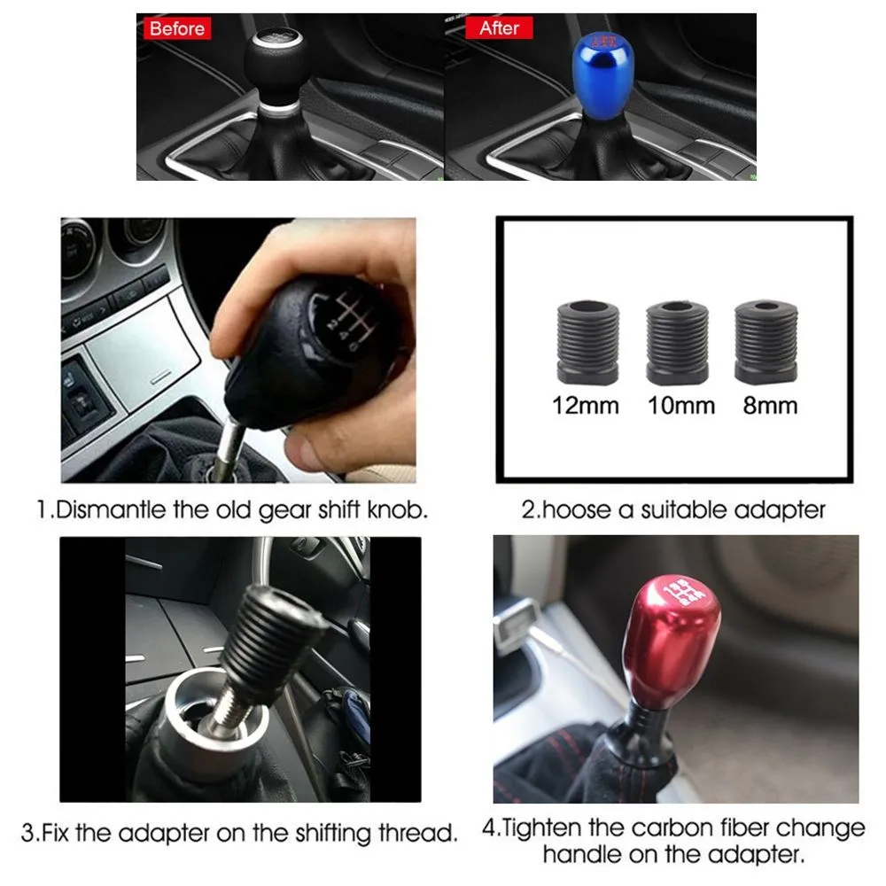 Gearzaar Automatic Transmission Gear Shift Knob - Black PU/Carbon Steel, Direct Replacement (5.1x1.7cm)