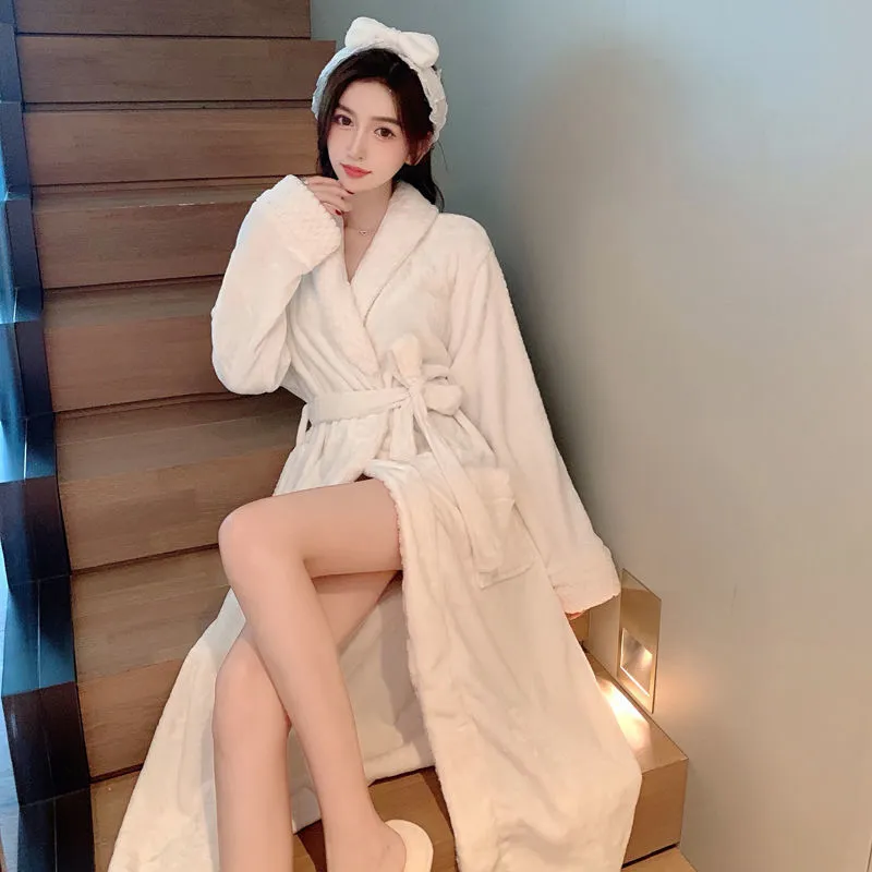DHgate.com:Coral Fleece Thickened Warm Flannel Long Kimono