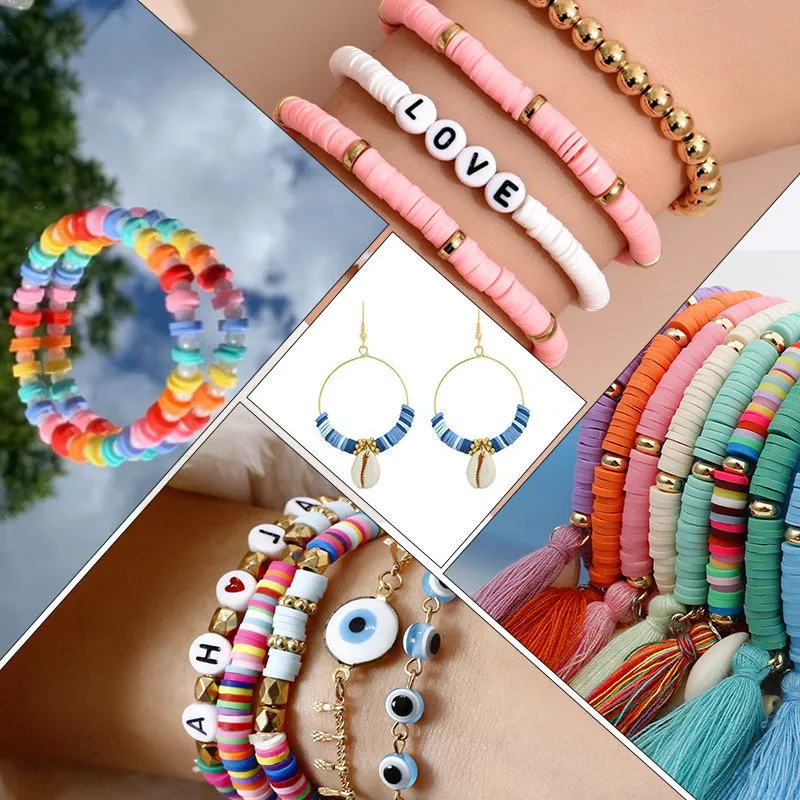 Polymer Clay Flat Beads: 24 Rainbow Color Chip Beads for DIY Bracelet and  Jewelry Making