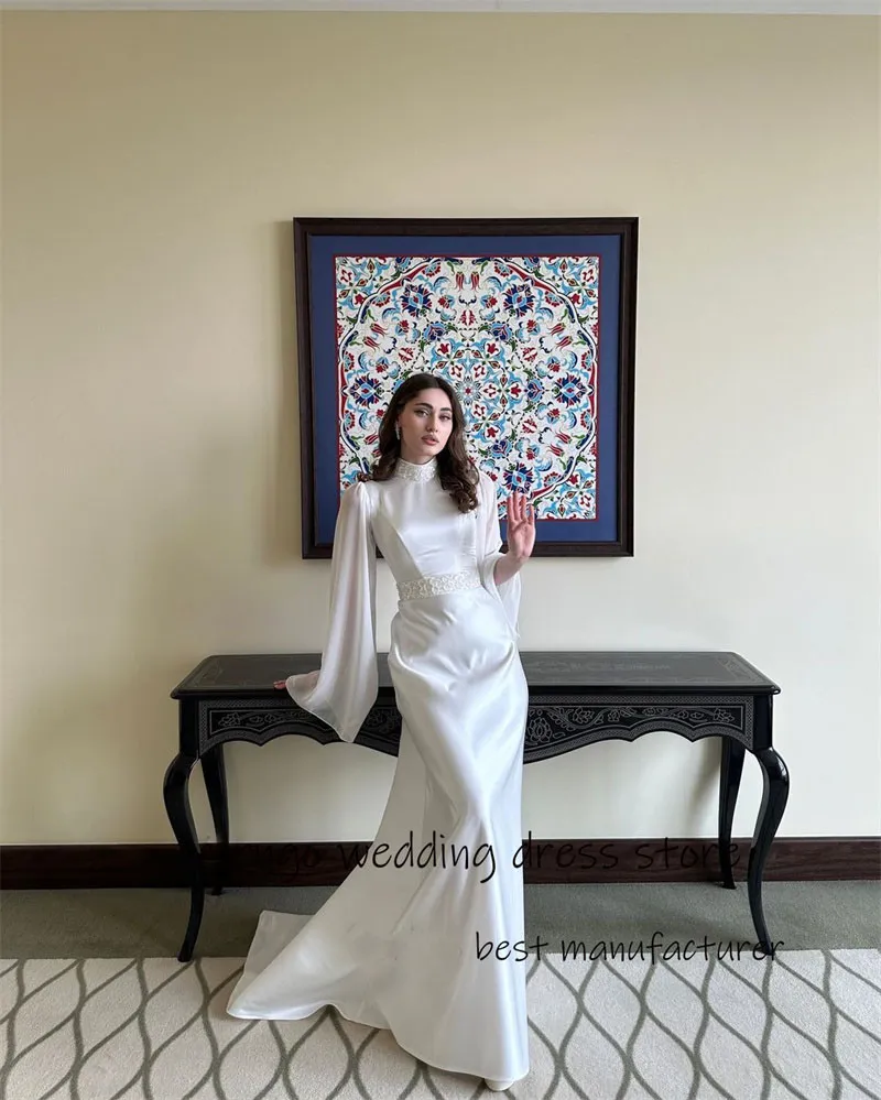 modest white dress silk Long modest white dress