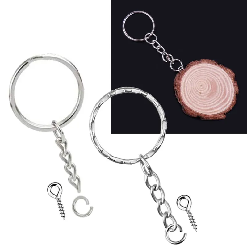 Silver Screw Eye Pin Keychains with Jump Rings and Split Rings for