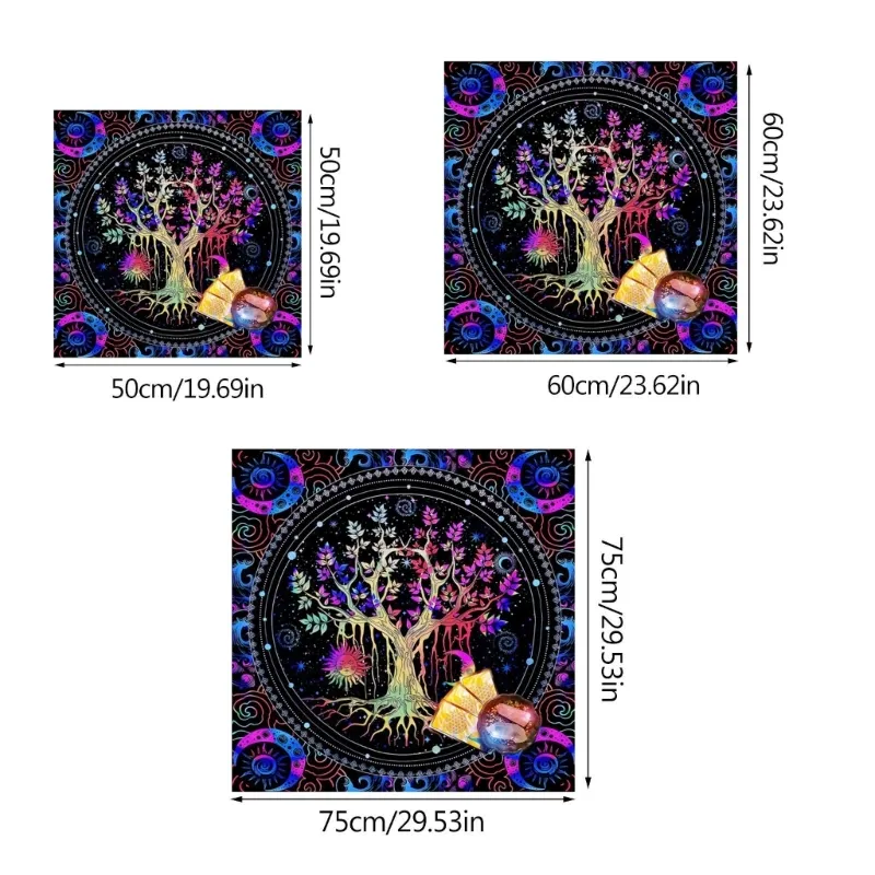 Tapis D'autel Tarot En Velours - Napperon Carré Divination, 49x49 Ou 75x75 Cm, Design Mystique