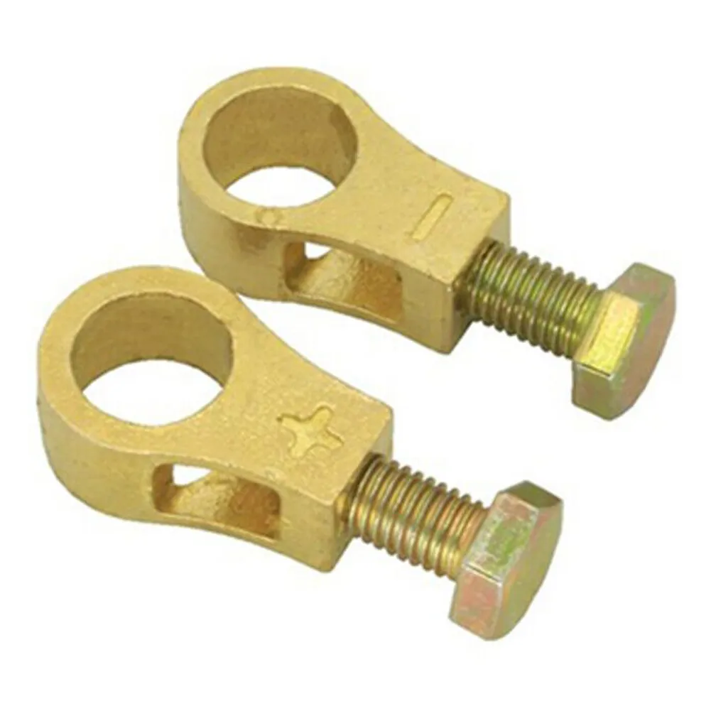 Brass Battery Terminal Connectors - 1 Pair Top Post Terminals For Car, Boat, RV, Marine Use, Easy Install Clamps - View #2