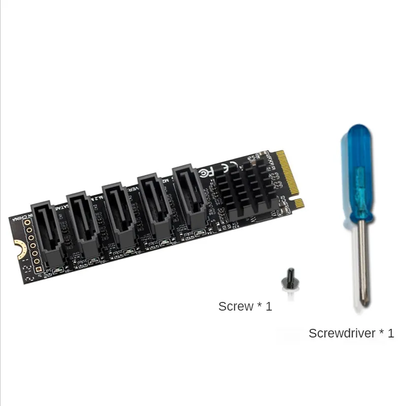 M.2 NVME PCI-E X4 X8 X16 To SATA 5 Port Adapter Card Riser for SATA III 6GB/S MIe PH56 1U Chassis server Computer Expansion
