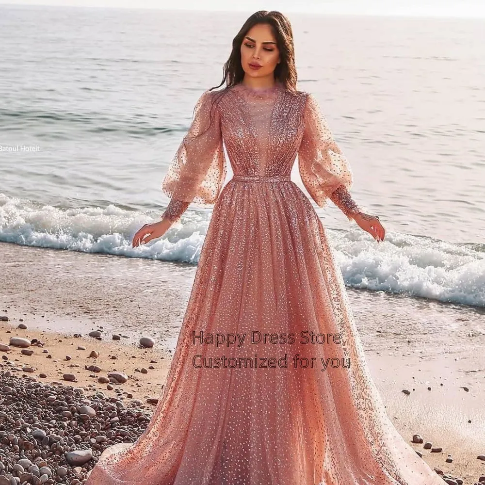 chinese dress ladies Long Sleeve Prom Dress Blush Pink Prom Dress with Sleeves Wedding Guest  Dress MA023