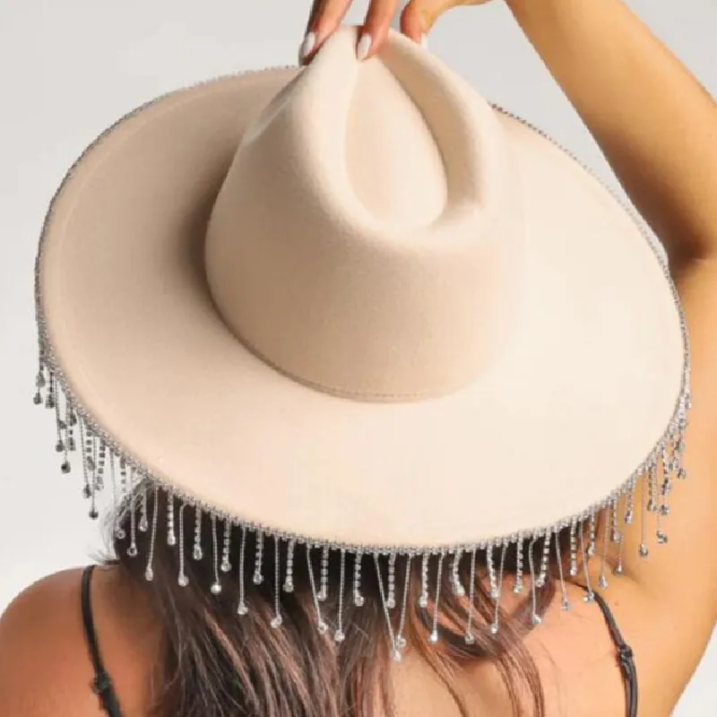 Rhinestone Tassel Cowboy Hat, Halloween Party Feather Star Print